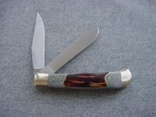 Vintage FROST CUTLERY, Custom Design, Stag, Etched, Classic Trapper Pattern Pocket Knife MIB