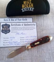 Mike Moran Bullet Head Jack..Cpm154..3 5/8"..Jigged Bone..Double Ringed Bolsters & Caps..Coa..pouch