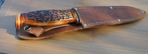 Colonial Fixed Blade Mint With Leather Sheath 9 1/4OAL Fishmaster Stainless 1950's Mirror Polish