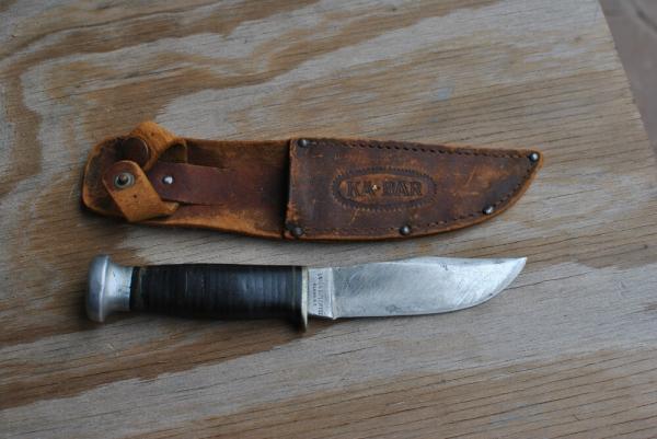 Ka-Bar Union Cut. Co.8 1/4" OAL Stacked leather handleThumb Grooves Original Sheath Full Tang
