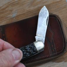 Utica Cutlery Co. Multi Tool Kit In Leather Zippered Case Never Used Tarnish Rough Black Handle Utica Cutlery Co. Multi Tool Kit In Leather Zippered Case Never Used Tarnish Rough Black Handle