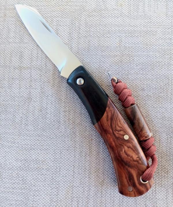 Mhara Native.,N690,..4".coa& box,Purple Heartwood Scales..African Blackwood Bolsters..lanyard  w/bea