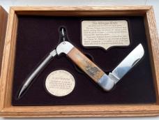 (TWO) Vintage Ivory Scrimshaw Collector Knives Morgan Alwilda Pirate Marlin Spike