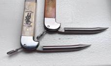 (TWO) Vintage Ivory Scrimshaw Collector Knives Morgan Alwilda Pirate Marlin Spike