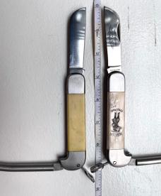 (TWO) Vintage Ivory Scrimshaw Collector Knives Morgan Alwilda Pirate Marlin Spike