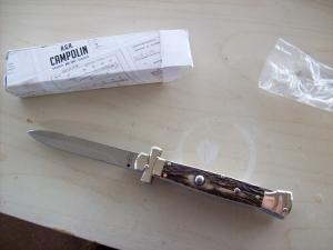 A. G. A. Campolin  Lever Maltese Cross Bayonet Large 9 Incher Lockback W/Genuine Stag/Antler NIB