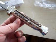A. G. A. Campolin  Lever Maltese Cross Bayonet Large 9 Incher Lockback W/Genuine Stag/Antler NIB