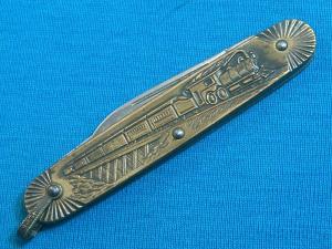 VINTAGE IMPERIAL USA TRAIN LOCOMOTIVE RAILROAD FOLDING POCKET FOB CIGAR KNIFE KNIVES OLD USA