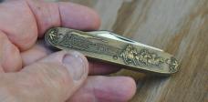 Winchester 2 Blade Bronze Handle USA Made Mint 3 1/2" Closed Train Robbery Scene