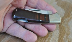 Khyber Japan Owned by Ka-Bar Stainless 2725 Dark Brown Micarta Handles  1/2 Stop 4 3/4" Closed