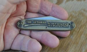 Winchester 2 Blade Mint New Old Stock Thick Bronze Handles 3 1/2" Closed USA Made Train Robbery 