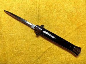 Large Double Action OTF stiletto, 11", double edged dagger blade.