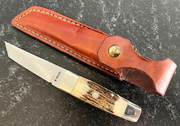 Vintage Haller Two Position Knife, Made In Japan, Tanto Blade, Custom Sheath, Unused Vintage Haller Two Position Knife, Made In Japan, Tanto Blade, Custom Sheath, Unused