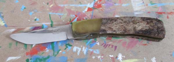 Jay Bigler “98” folder, dark burl and brass handle