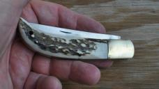 Spanish Folder Artisan Made 4 1/4" Closed Thick Stag Handles Bronze Bolsters 1/2 Stop Tight And Loud Spanish Folder Artisan Made 4 1/4" Closed Thick Stag Handles Bronze Bolsters 1/2 Stop Tight And Loud