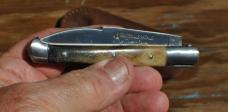 Fontinelle Pataud Thiers France 4 1/4" Closed Mountain Goat Handle Sandvik 12C27 1/2 Stop Loud Fontinelle Pataud Thiers France 4 1/4" Closed Mountain Goat Handle Sandvik 12C27 1/2 Stop Loud