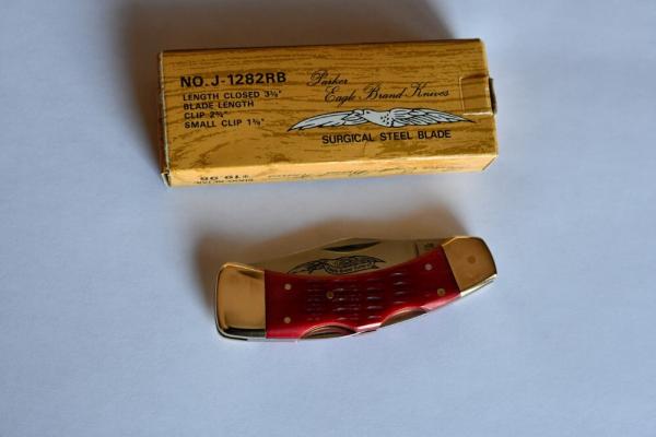 Eagle Brand J-1282RB RED Bone Lock-Back and small clip 1980's see Photos