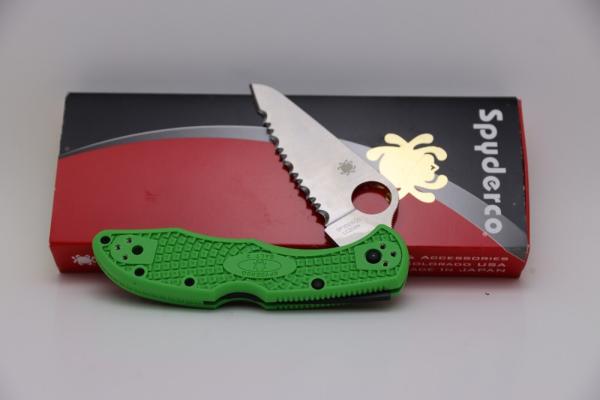 Spyderco Salt 2 Folding Knife 3" LC200N Serrated Blade, Green FRN Handles - C88FSGR2