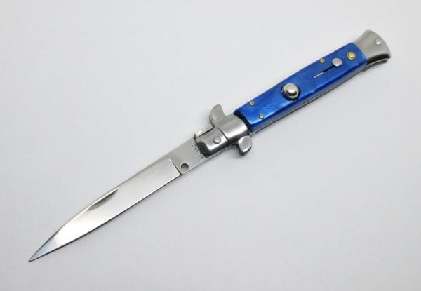 9" Automatic Switchblade Stiletto - Blue Simulated Pearl Handle - Milano