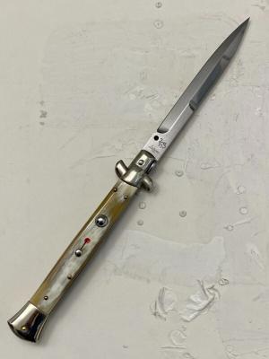 Walt's Latama 28cm / 11" Translucent Honey Horn Red Dot Half-Grind Swivel Bolster Stiletto 5mm Blade