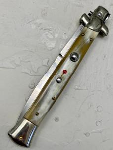 Walt's Latama 28cm / 11" Translucent Honey Horn Red Dot Half-Grind Swivel Bolster Stiletto 5mm Blade