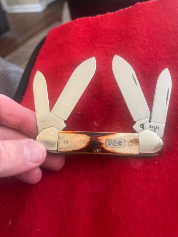 1997 Case XX USA 3 dots 54131 SS Goregous fat & Gnarly Red Stag Hamdles Four Blade canoe