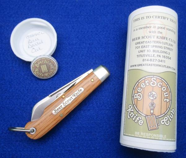 Great Eastern Cutlery. Tidioute Beer Scout Knife Club 153216CL Beer Barrel Oak. ...............(926)