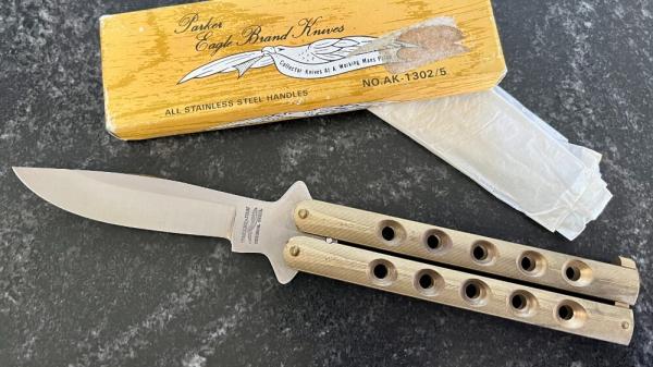 Vintage Parker Balisong aka Butterfly Knife, Made In Japan, Nice Brass Handle, Original Box, Unused 