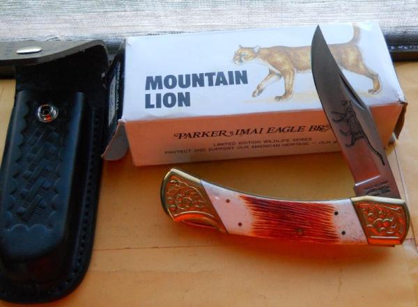 Vintage Parker IMAI K139 Wildlife Series Mountain Lion with Bone Stag handles Japan Vintage Parker IMAI K139 Wildlife Series Mountain Lion with Bone Stag handles Japan