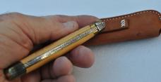 Laguiole Le Gevaudan 12C27 Steel 4 3/4" Closed File Work Mint Mirror Polish Olive Wood Engraved Laguiole Le Gevaudan 12C27 Steel 4 3/4" Closed File Work Mint Mirror Polish Olive Wood Engraved