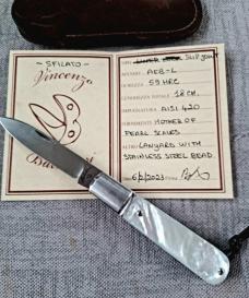 Vincenzo Balistreri Sfilato Slipjoint..Mother of Pearl..AEB-L..liners..lanyard pin and bead..coa.sli