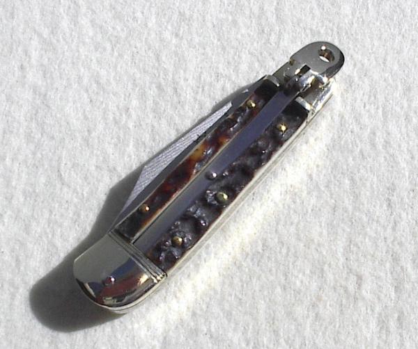 RARE 8cm OLDER HUBERTUS GENUINE STAG GERMAN SPRINGER VG 10 LAMINATED SUMINAGASHI DAMACUS BLADE