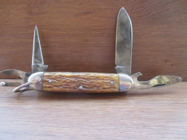 Made In USA Scout/Utility Knife   Blonde Rogers Bone 