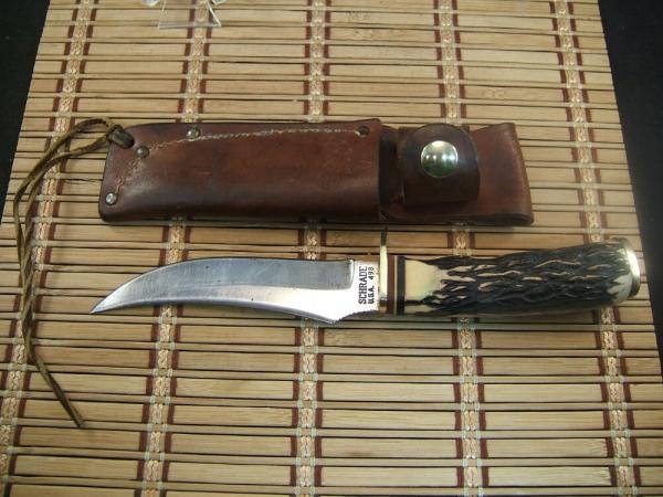 SCHRADE 498 49'ER "BENCH MADE COLLECTION" GOLD RUSH CARBON STEEL FIXED BLADE HUNTING KNIFE & SHEATH
