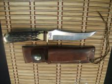 SCHRADE 498 49'ER "BENCH MADE COLLECTION" GOLD RUSH CARBON STEEL FIXED BLADE HUNTING KNIFE & SHEATH