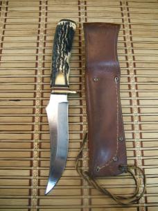 SCHRADE 498 49'ER "BENCH MADE COLLECTION" GOLD RUSH CARBON STEEL FIXED BLADE HUNTING KNIFE & SHEATH