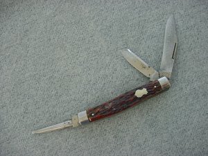 Antique VALLEY FORGE CUT. CO., Etched, Punch Blade, Bone Handles, Classic Stock Pattern Pocket Knife