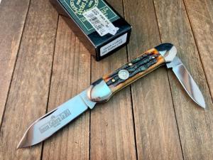 Queen Cutlery Canoe Amber Carved Stag Bone 