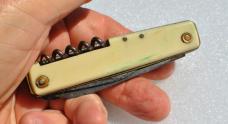 Pradel Extra France White Celluloid 8 Functions All Snap Tight 4" Closed