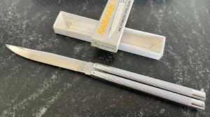 Vintage Valor Kamikaze Balisong aka Butterfly Knife, Japan, Model 590, Silver Color Handle, Unused 