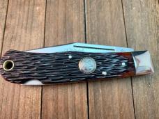 A.G. Russell Texas Ranger Commemorative Lockback 2001 Brown Jigged Bone
