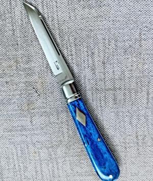 Kroo Blue Kudu Bone Lambsfoot,4" closed, Rwl34,white liners & spacers diamond shield.fileworked 