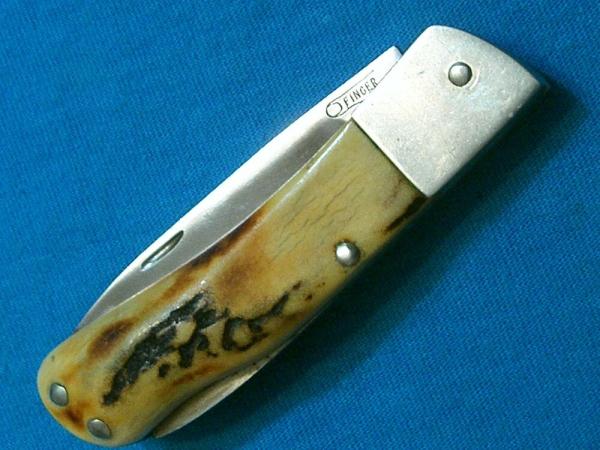 STAG HANDLE FINGER CUSTOM LOCKBACK BAREHEAD FOLDING HUNTER HUNTING SKINNING POCKET KNIFE KNIVES OLD