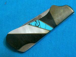 TURQUOISE PEARL SANTA FE STONEWORKS JAPAN LOCKBACK FOLDING SKINNER HUNTING POCKET KNIFE KNIVES OLD