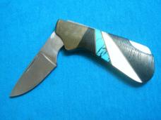 TURQUOISE PEARL SANTA FE STONEWORKS JAPAN LOCKBACK FOLDING SKINNER HUNTING POCKET KNIFE KNIVES OLD TURQUOISE PEARL SANTA FE STONEWORKS JAPAN LOCKBACK FOLDING SKINNER HUNTING POCKET KNIFE KNIVES OLD