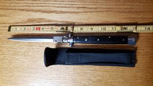 13 Inch Switchblade Knife with Belt Sheath. Fast opening, Locks up Solid. Not used or Re-sharpened.