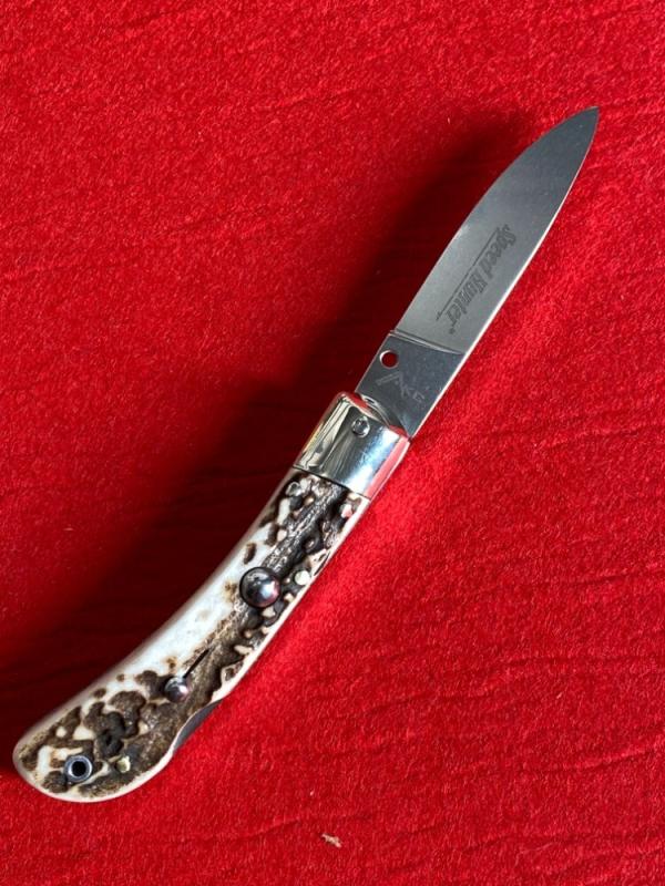 AKC Speed Hunter Stag 18cm / 7" Flat Ground Blade w/Etch EX AKC Speed Hunter Stag 18cm / 7" Flat Ground Blade w/Etch EX