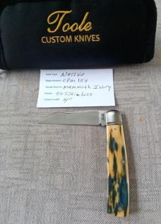 Bobby Toole Mammoth Ivory Native Slipjoint..New, CPM-154 ,4 " .coa and pouch..real color in this one