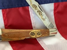 Vintage Ka-Bar 5 1/2” Single Blade Banana Locking Trapper Knife w/ Wood Handles -NOS & NM Vintage Ka-Bar 5 1/2” Single Blade Banana Locking Trapper Knife w/ Wood Handles -NOS & NM