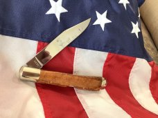 Vintage Ka-Bar 5 1/2” Single Blade Banana Locking Trapper Knife w/ Wood Handles -NOS & NM Vintage Ka-Bar 5 1/2” Single Blade Banana Locking Trapper Knife w/ Wood Handles -NOS & NM